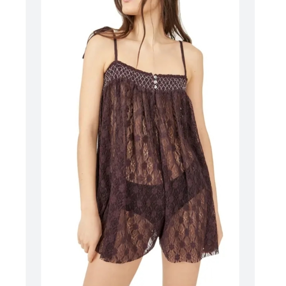Lace Babydoll Romper - Brown